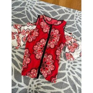 Chico’s Paisley Red and White Cold Shoulder Blouse